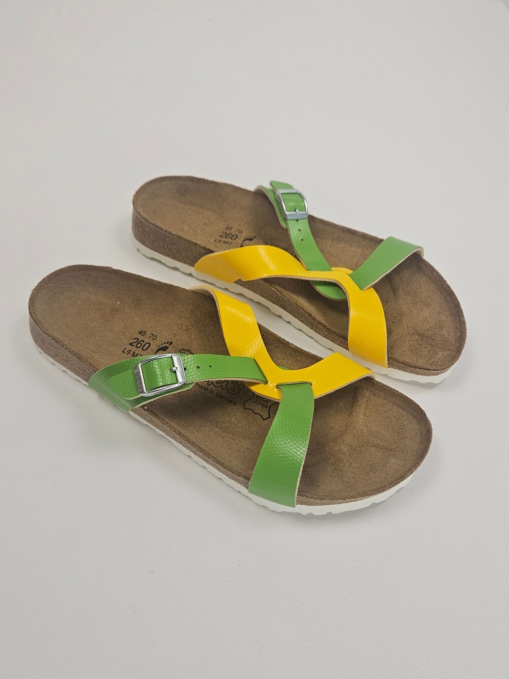 Birki's Sylt Sandals EU 40 US 9 Green Yellow Birko-Flor NEW w/ Box Germany